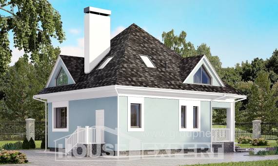 110-001-Л Проект двухэтажного дома мансардой, недорогой домик из поризованных блоков Калининград, House Expert